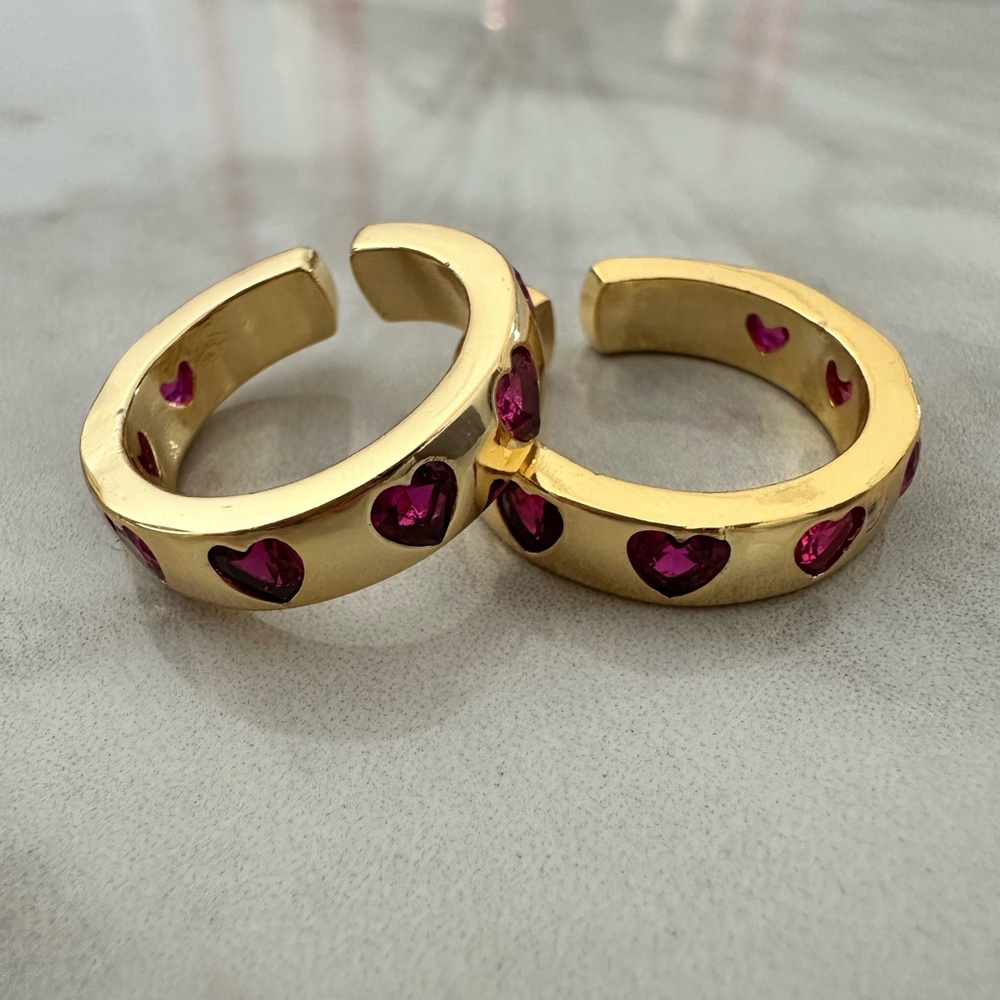 Gold and Fuchsia Heart Ring with CZ